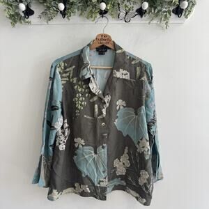 Citron Santa Monica 100% Silk Floral Camp Button Down Shirt 10-8069 L